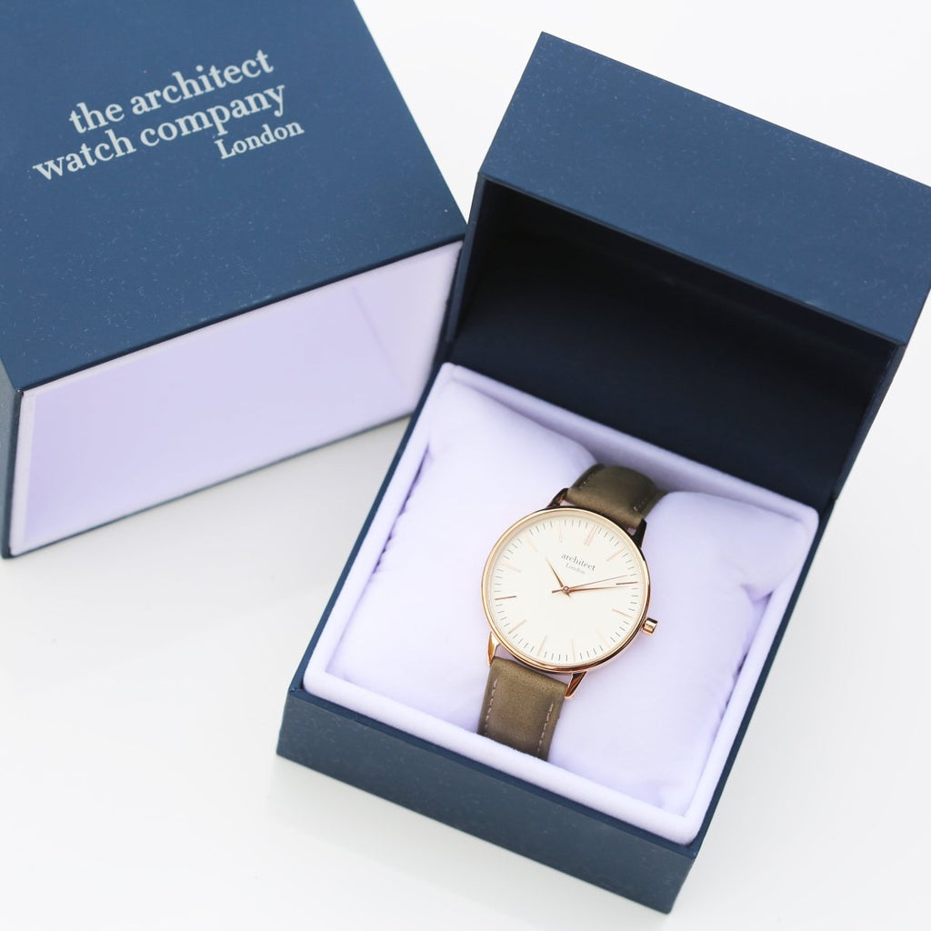 Personalised Ladies Architect Blanc Handwriting Engraved Watch + Light Grey Strap