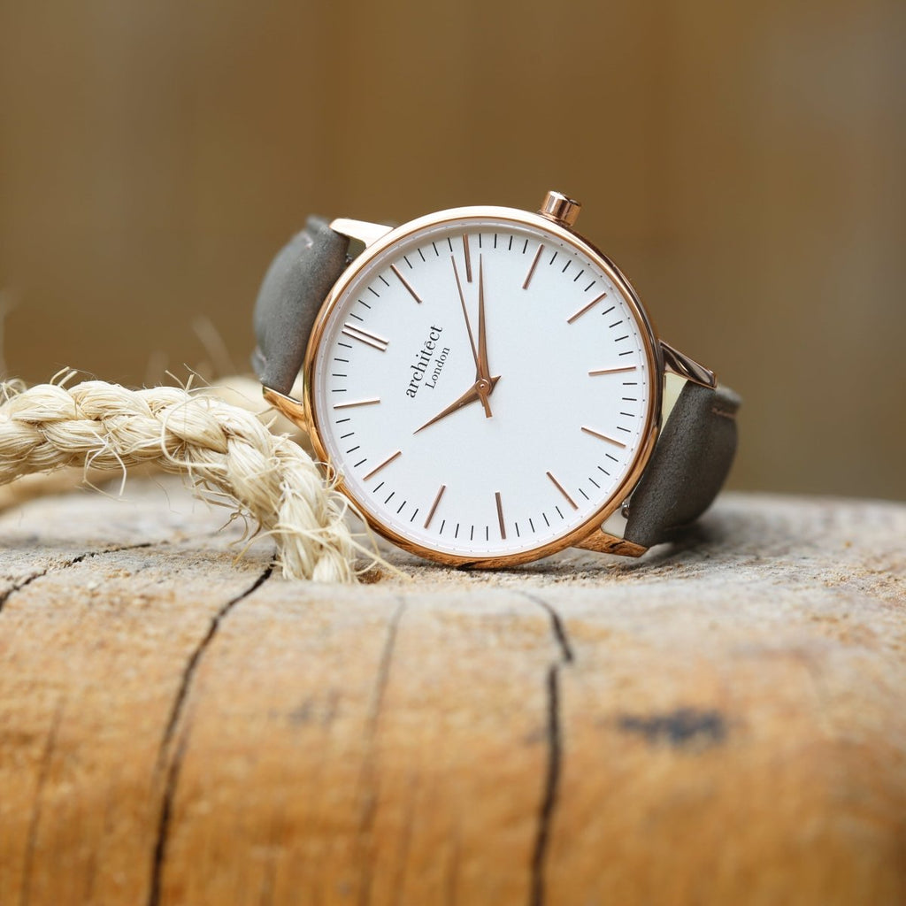 Personalised Ladies Architect Blanc Handwriting Engraved Watch + Light Grey Strap