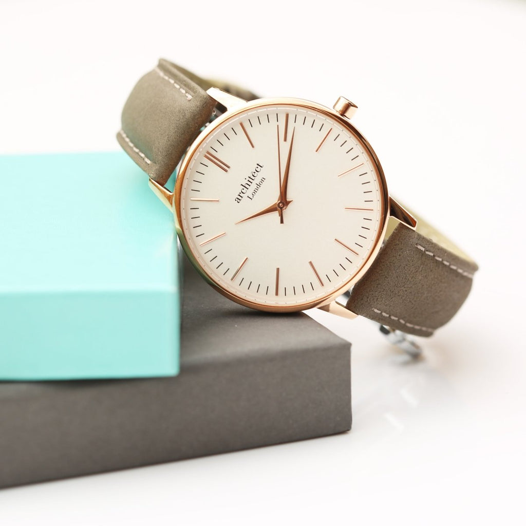 Personalised Ladies Architect Blanc Handwriting Engraved Watch + Light Grey Strap