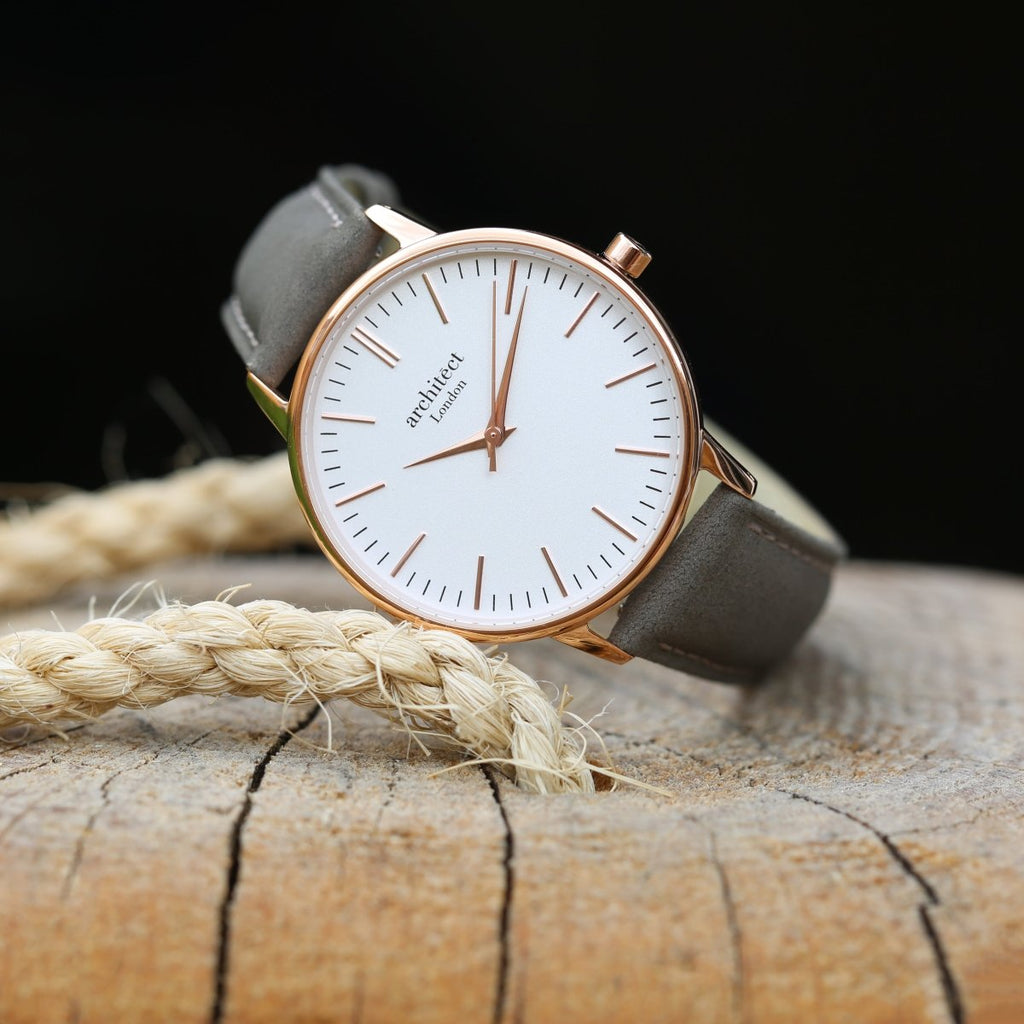 Personalised Ladies Architect Blanc Handwriting Engraved Watch + Light Grey Strap