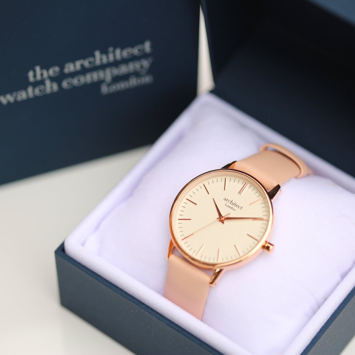 Personalised Ladies Architect Blanc Handwriting Engraved Watch + Light Pink Strap