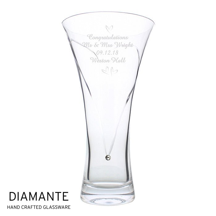 Personalised Large Hand Cut Little Hearts Diamante Vase