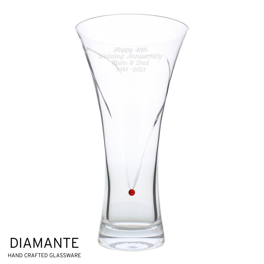 Personalised Large Hand Cut Ruby Diamante Heart Vase, Perfect For 40th Wedding Anniversary