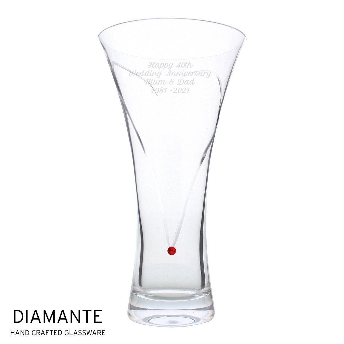 Personalised Large Hand Cut Ruby Diamante Heart Vase, Perfect For 40th Wedding Anniversary