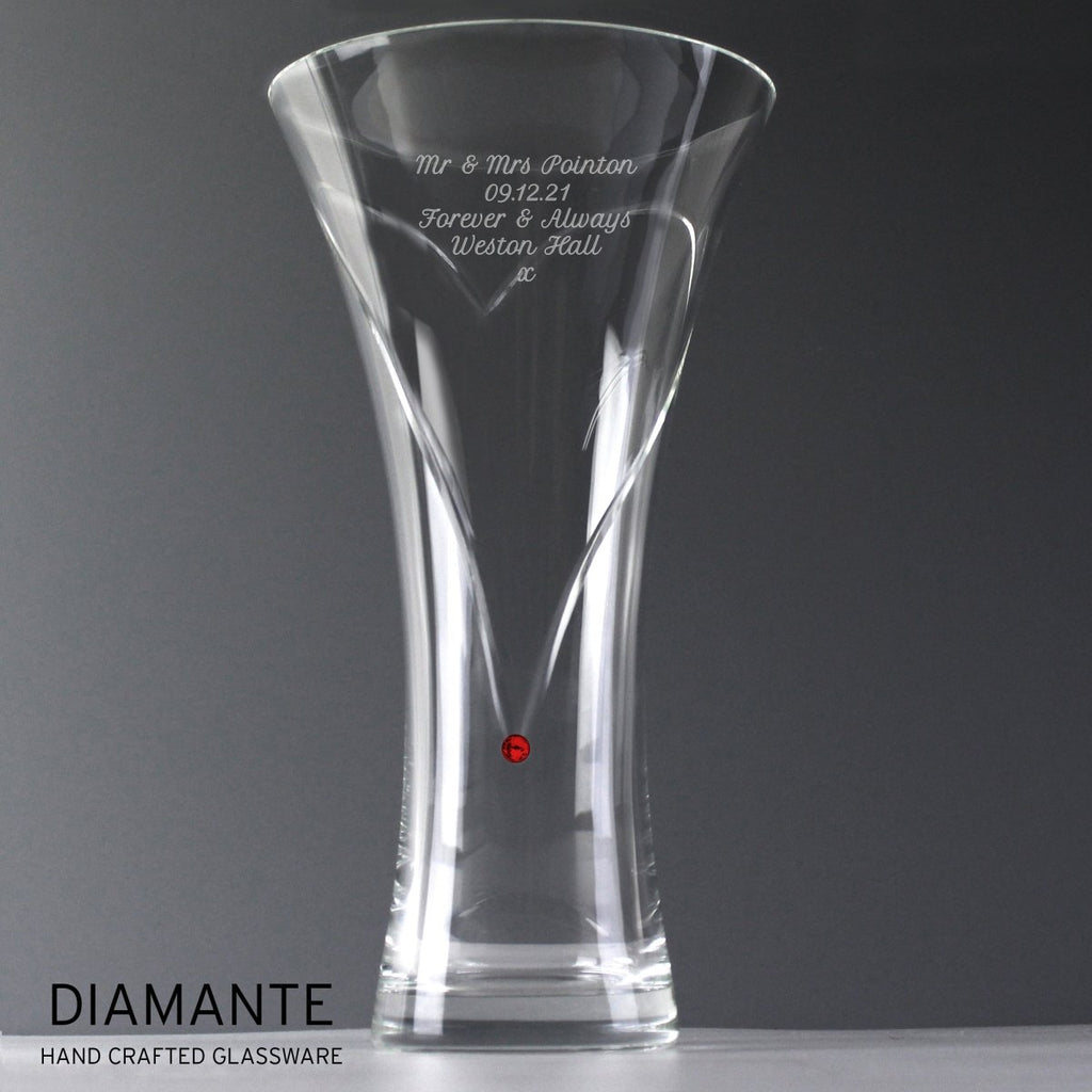 Personalised Large Hand Cut Ruby Diamante Heart Vase, Perfect For 40th Wedding Anniversary