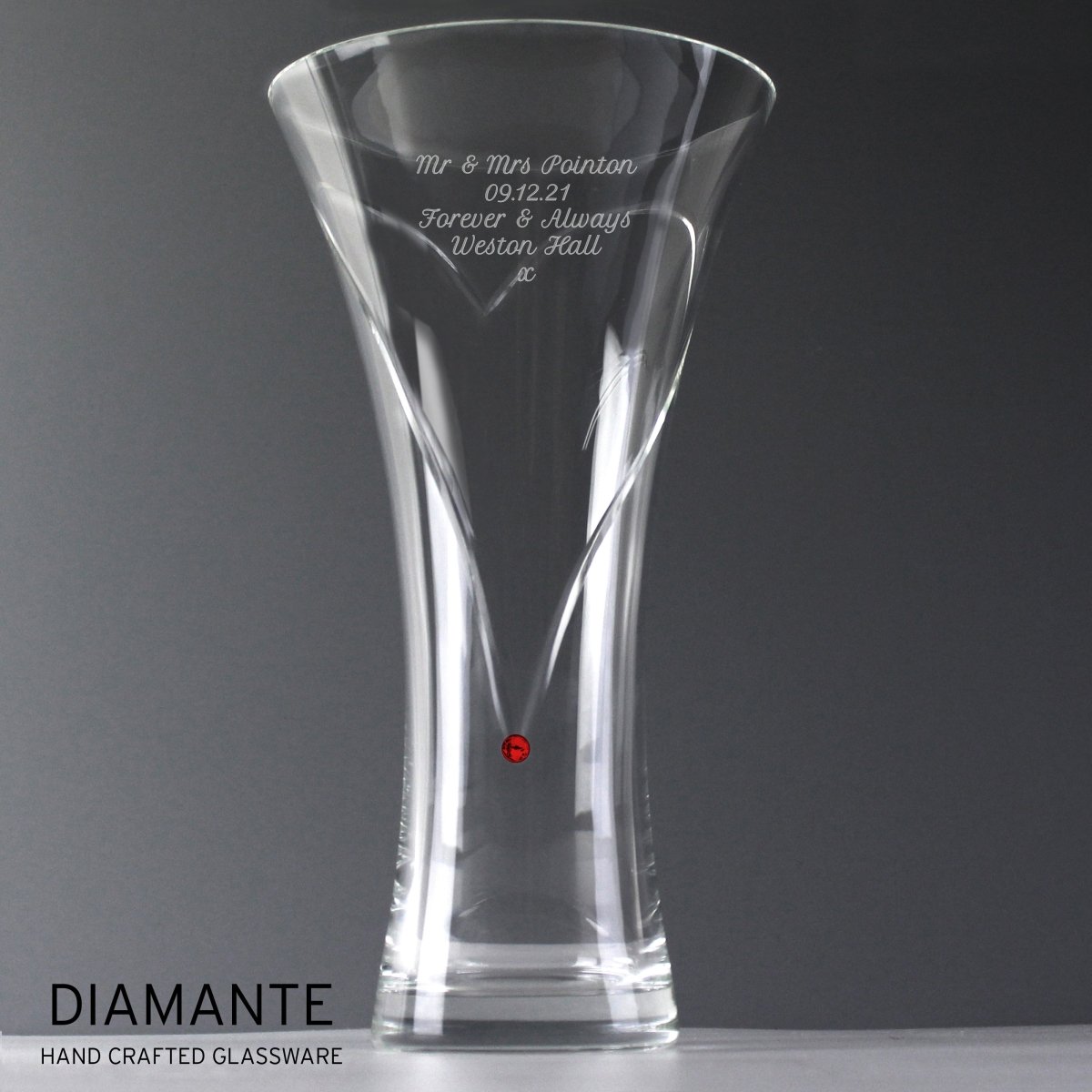 Personalised Large Hand Cut Ruby Diamante Heart Vase, Perfect For 40th Wedding Anniversary