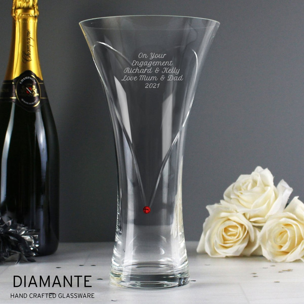 Personalised Large Hand Cut Ruby Diamante Heart Vase, Perfect For 40th Wedding Anniversary