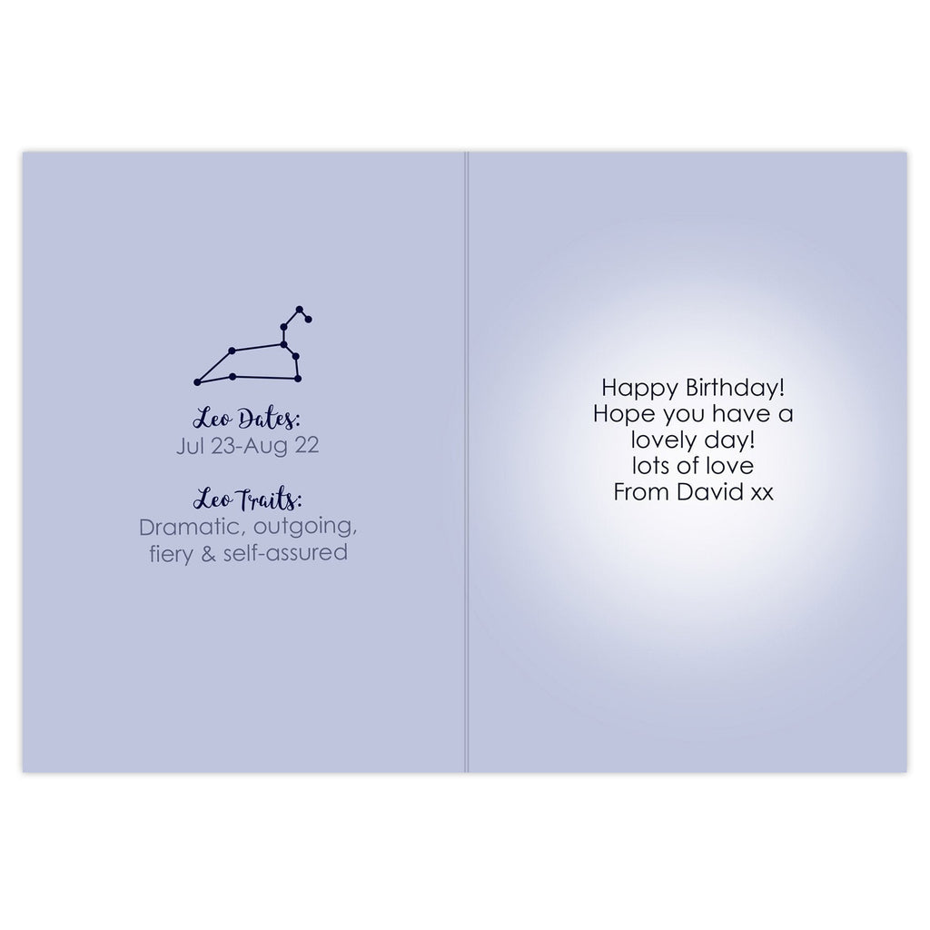 Personalised Leo Zodiac Star Sign Card (July 23rd - August 22nd)
