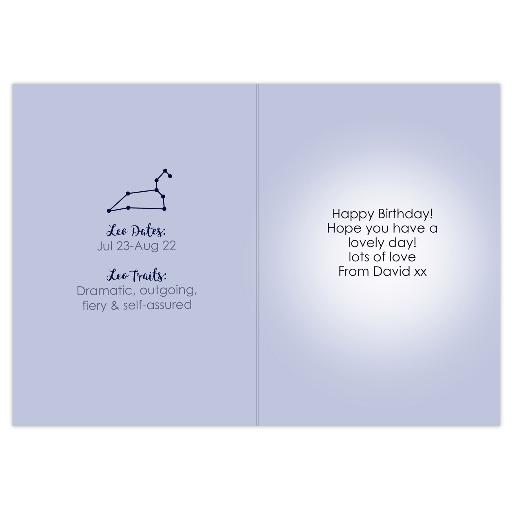 Personalised Leo Zodiac Star Sign Card (July 23rd - August 22nd)