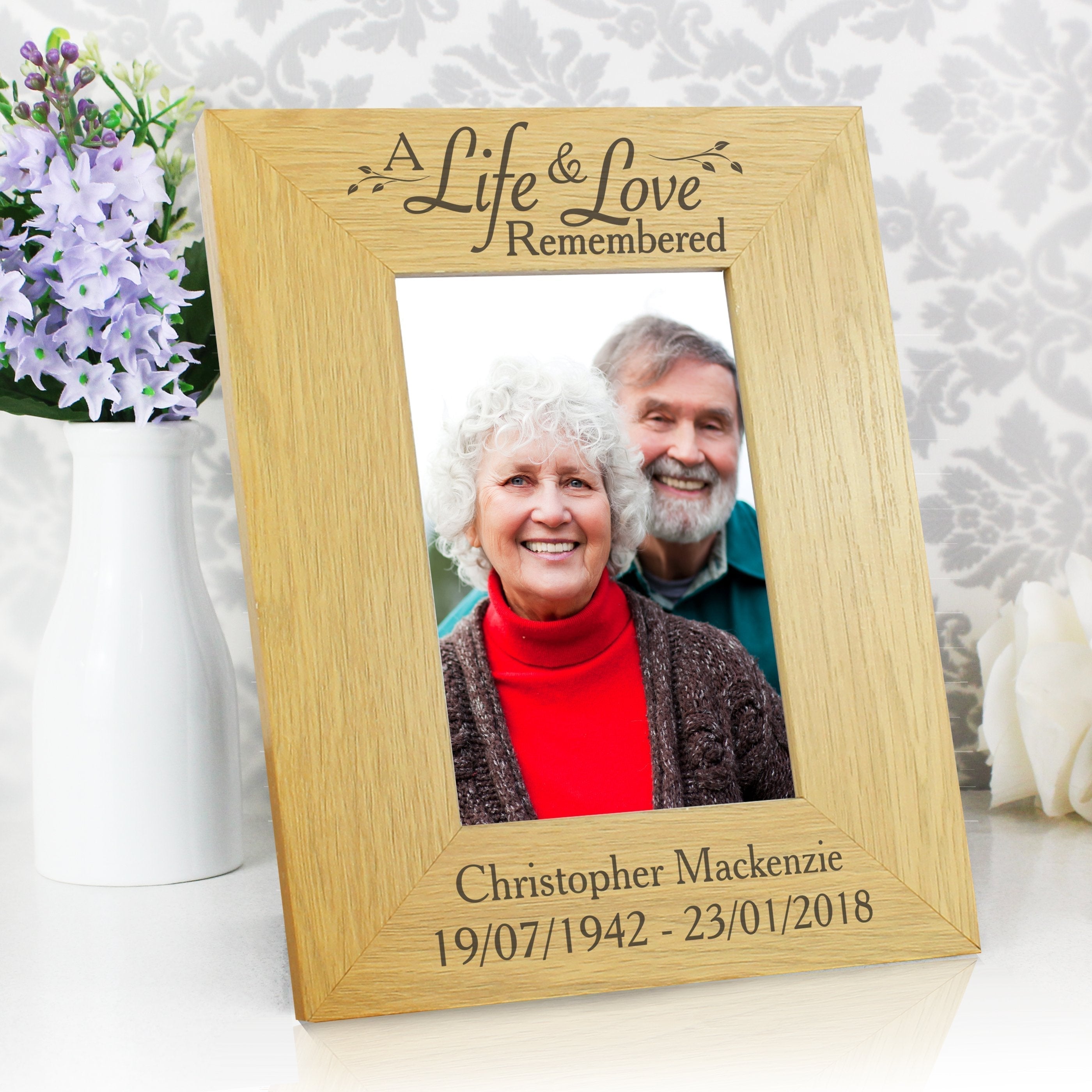 Personalised Life & Love 4x6 Inch Oak Finish Photo Frame