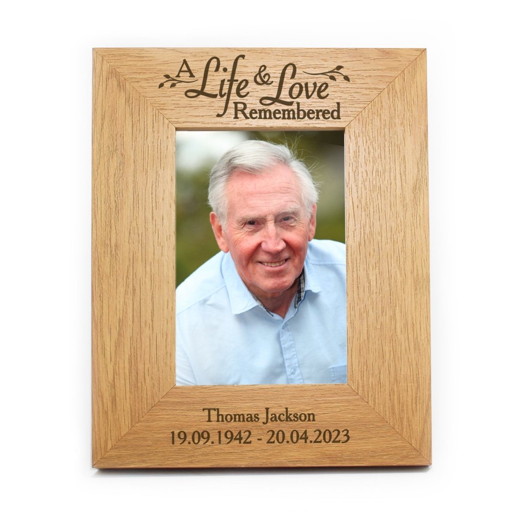 Personalised Life & Love 6x4 Inch Oak Finish Photo Frame
