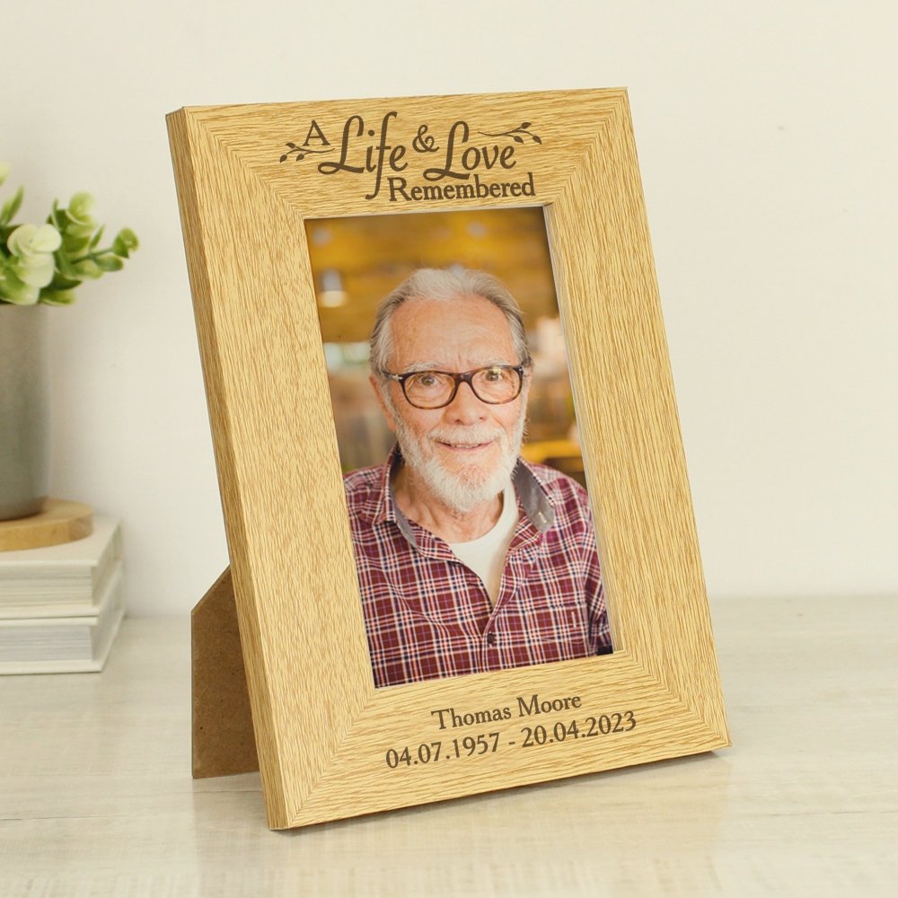 Personalised Life & Love 6x4 Inch Oak Finish Photo Frame