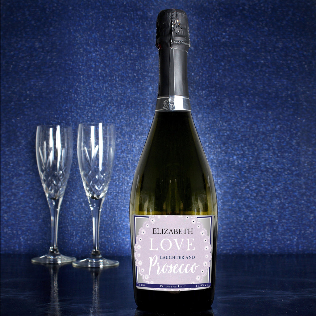 Personalised Lilac Lace Bottle Of Prosecco