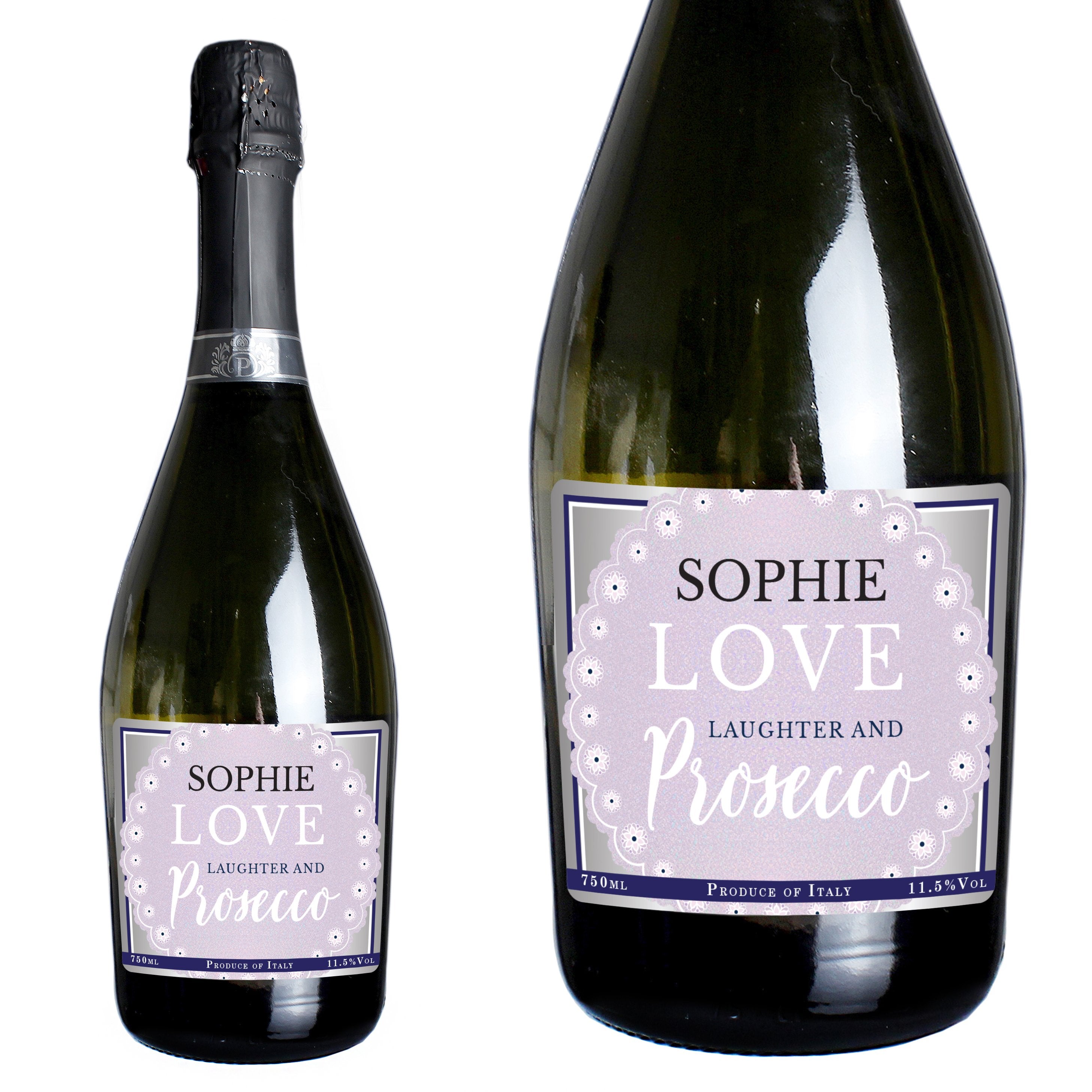 Personalised Lilac Lace Bottle Of Prosecco