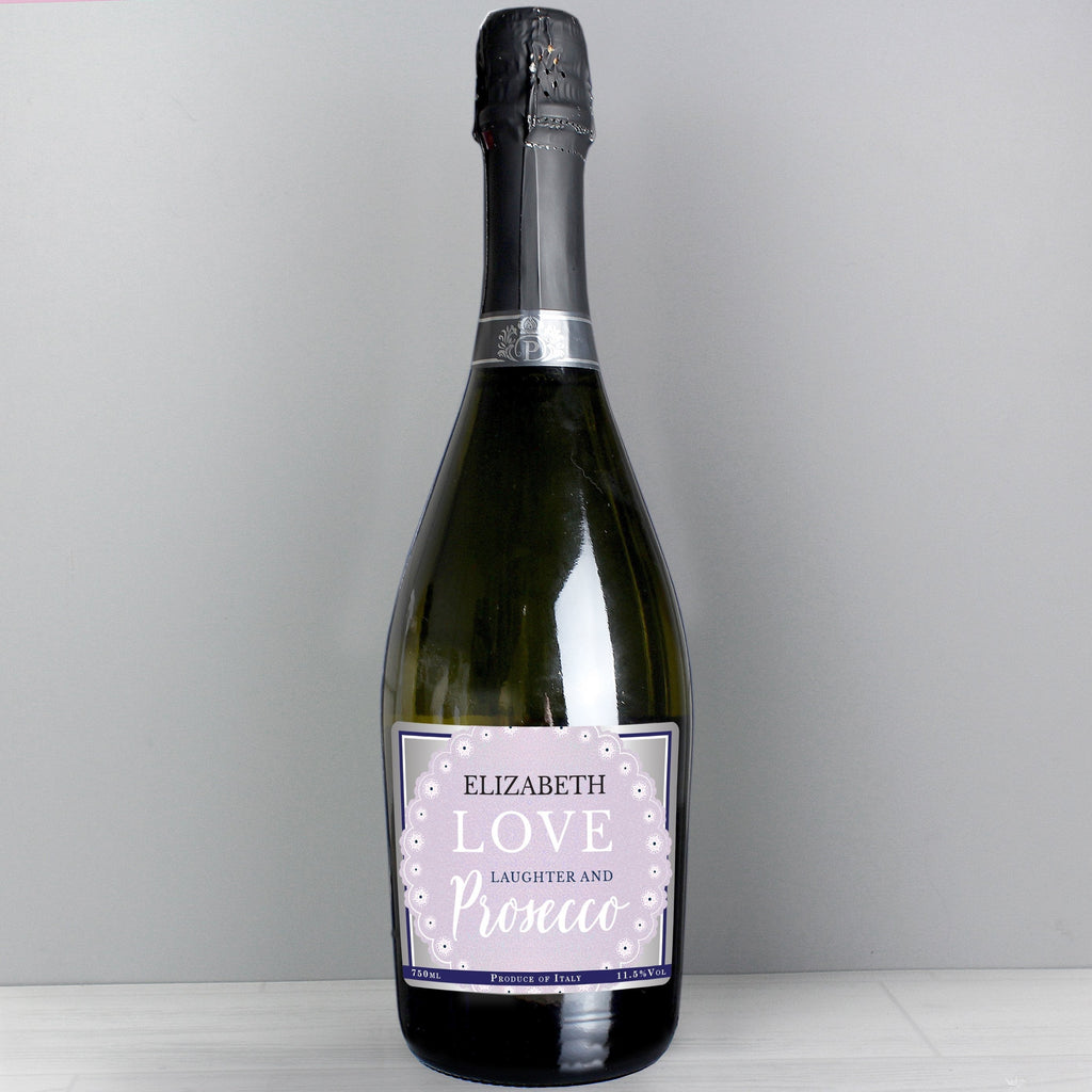 Personalised Lilac Lace Bottle Of Prosecco