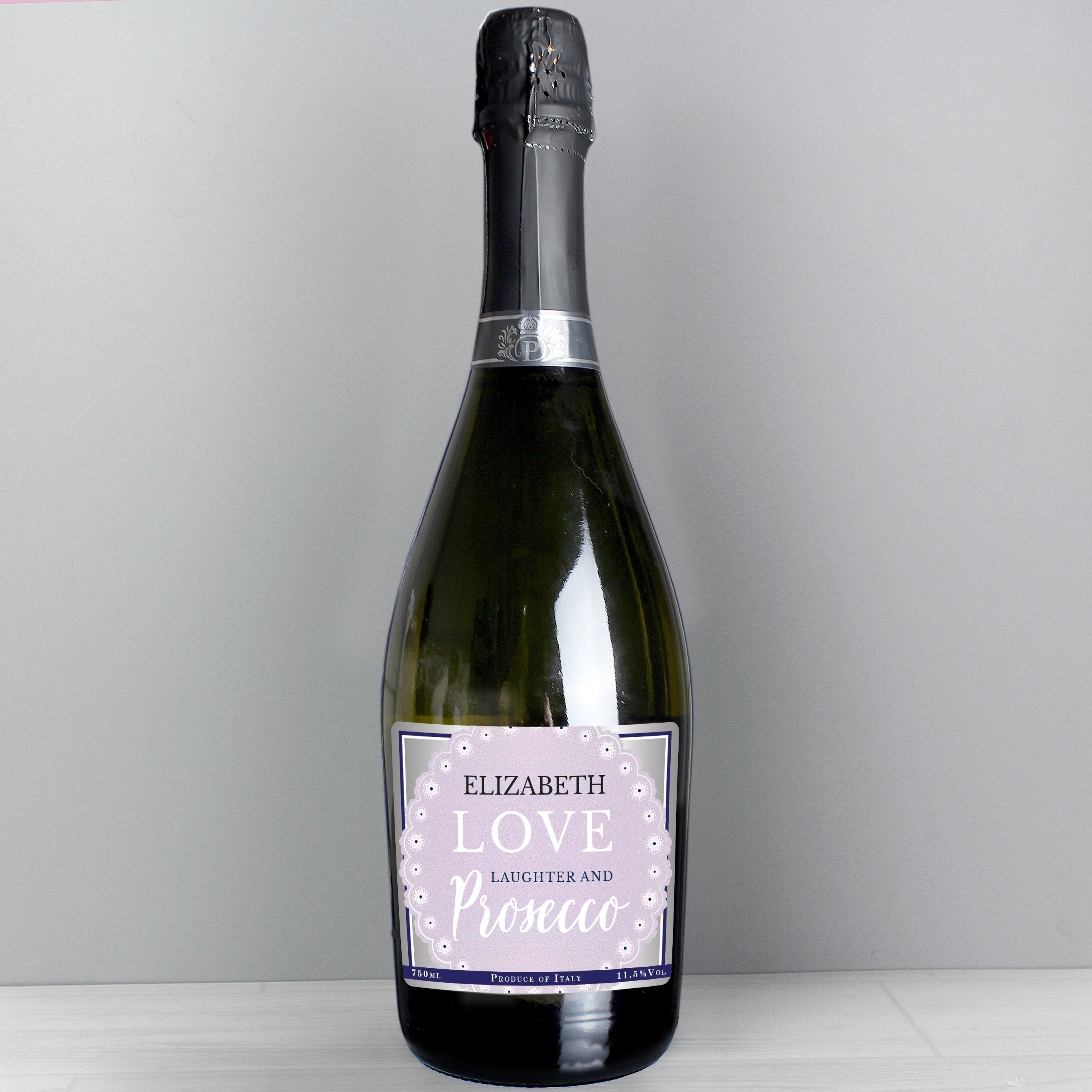 Personalised Lilac Lace Bottle Of Prosecco