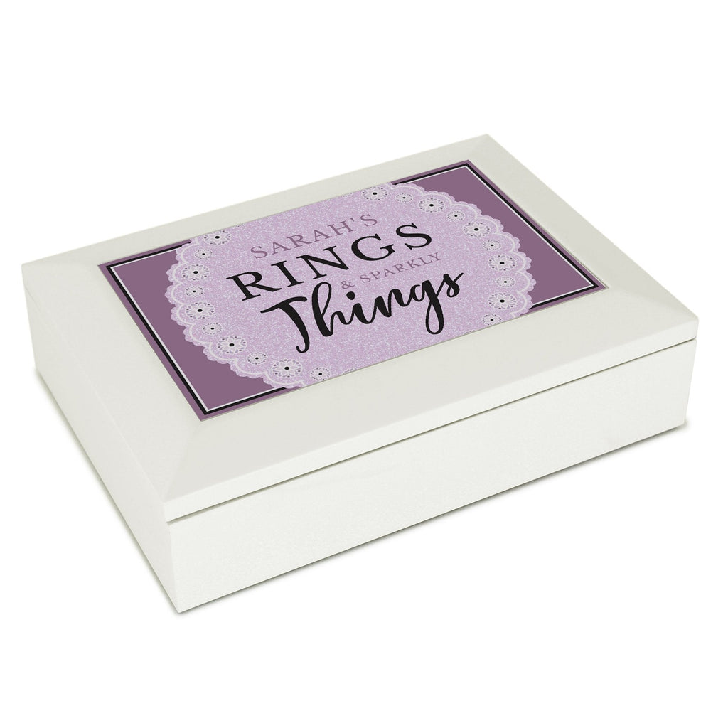 Personalised Lilac Lace 'Rings & Sparkly Things' Jewellery Box