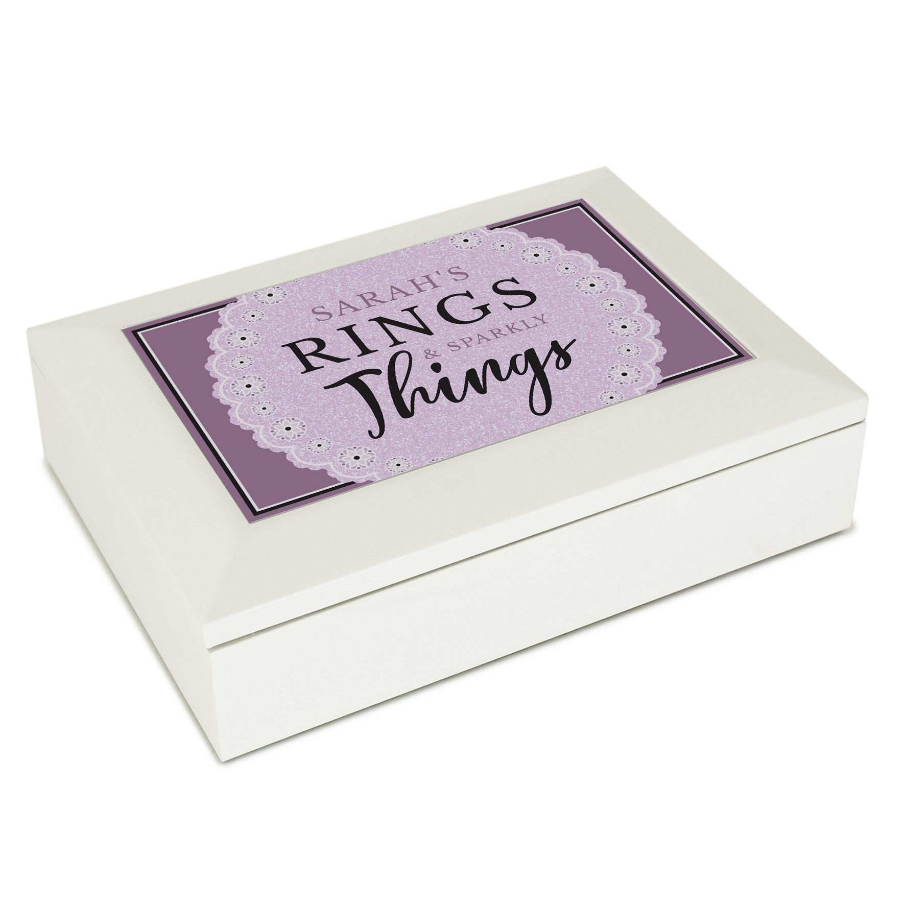 Personalised Lilac Lace 'Rings & Sparkly Things' Jewellery Box