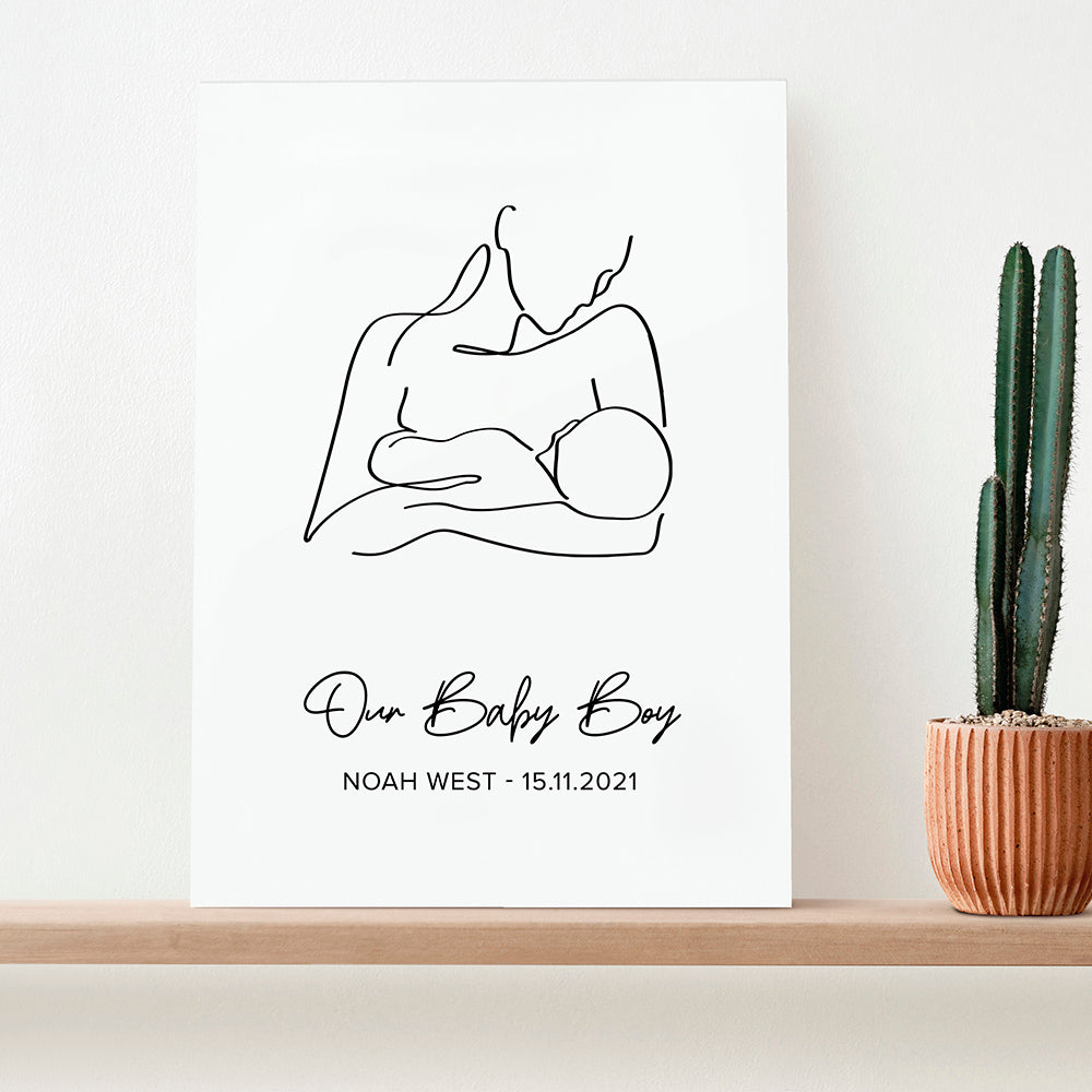 Personalised Personalised Line Art New Mum and Baby Feeding Print