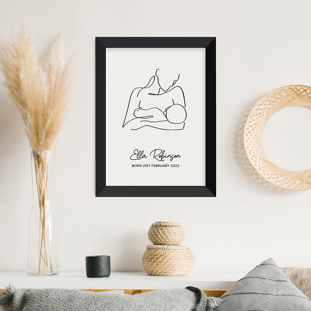 Personalised Personalised Line Art New Mum and Baby Feeding Print