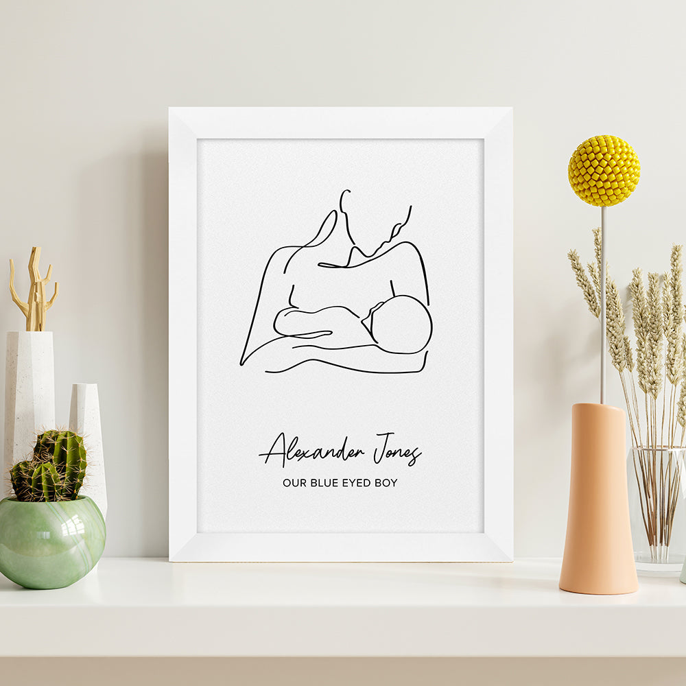 Personalised Personalised Line Art New Mum and Baby Feeding Print