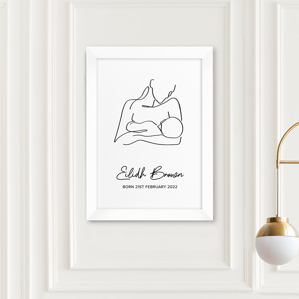 Personalised Personalised Line Art New Mum and Baby Feeding Print