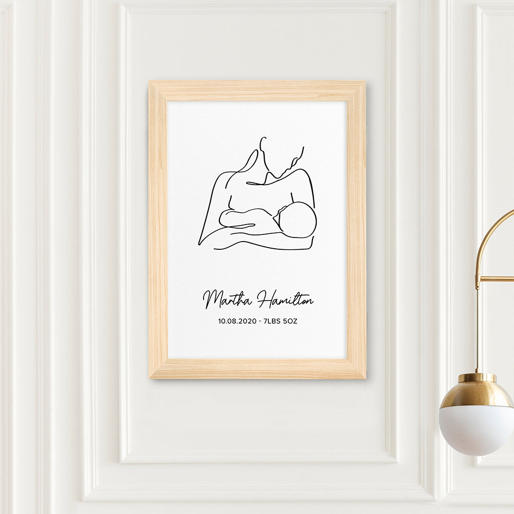 Personalised Personalised Line Art New Mum and Baby Feeding Print