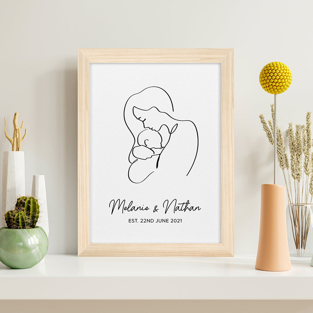 Personalised Personalised Line Art New Mum and Babys Love Print
