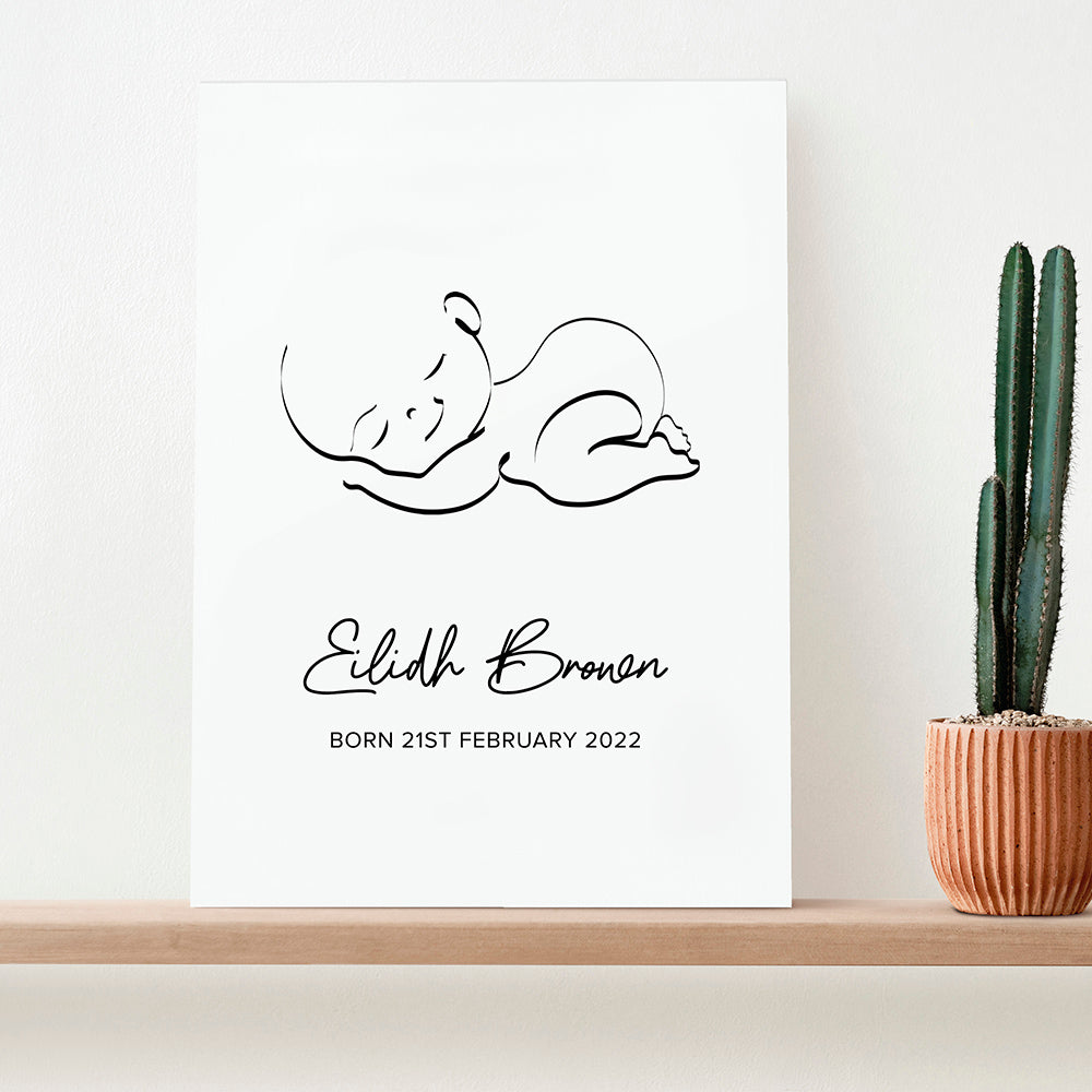Personalised Personalised Line Art Sleeping Baby Print