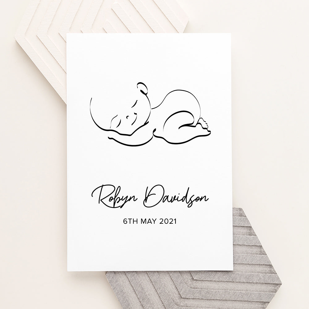 Personalised Personalised Line Art Sleeping Baby Print