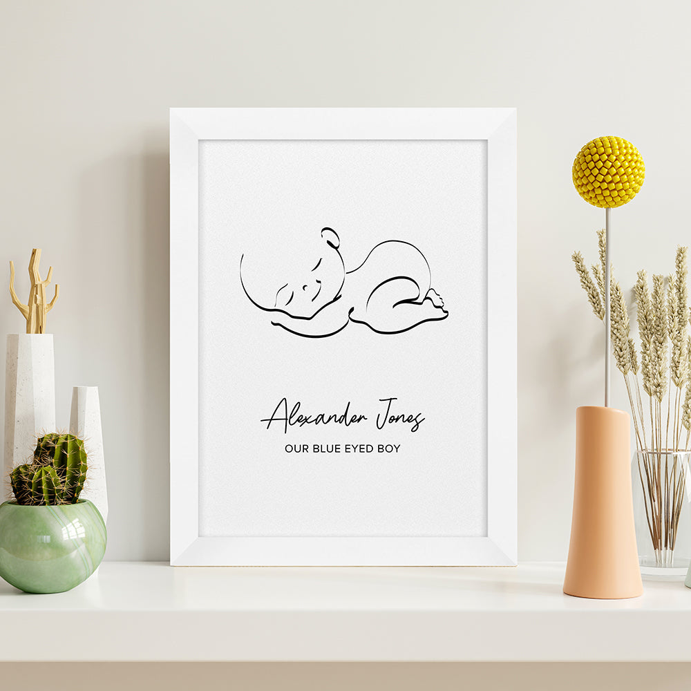 Personalised Personalised Line Art Sleeping Baby Print