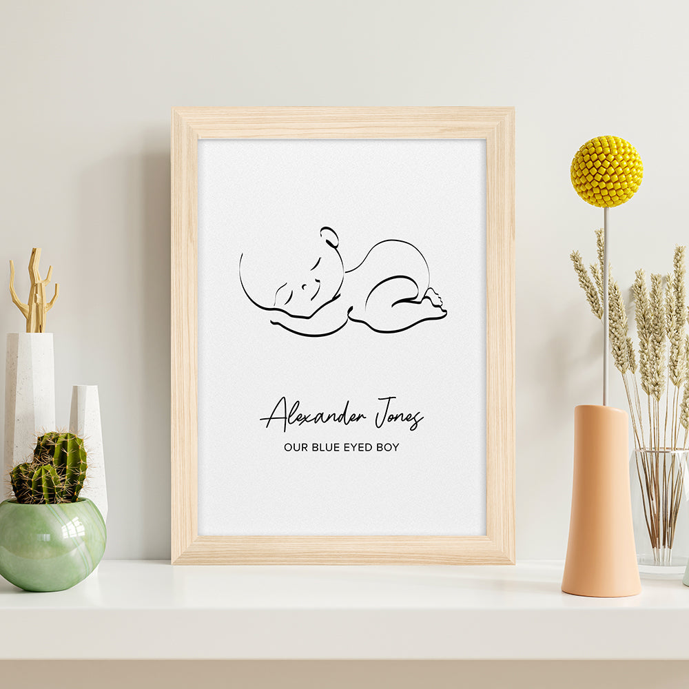 Personalised Personalised Line Art Sleeping Baby Print