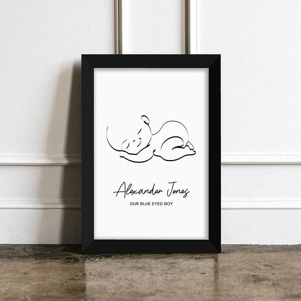 Personalised Personalised Line Art Sleeping Baby Print
