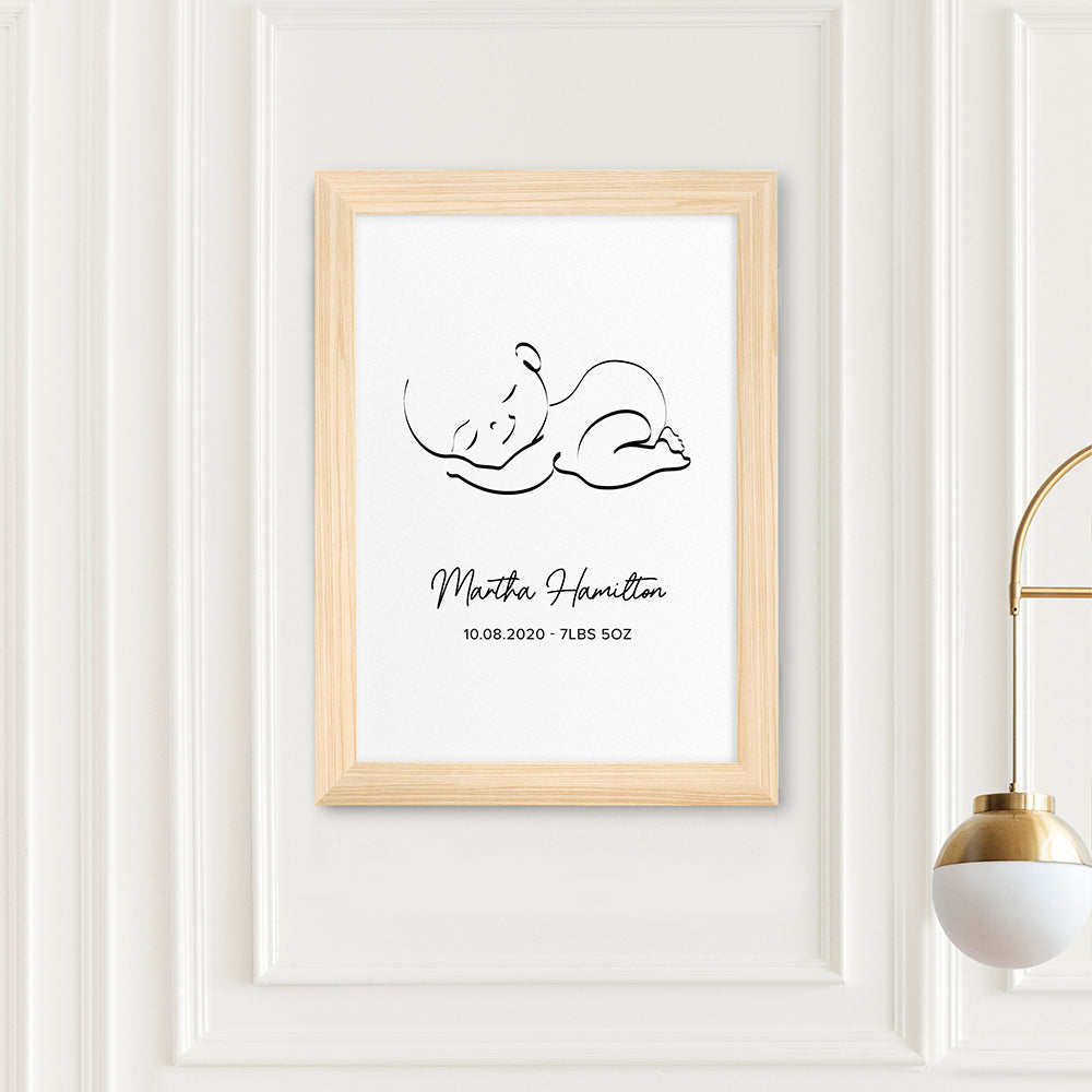 Personalised Personalised Line Art Sleeping Baby Print