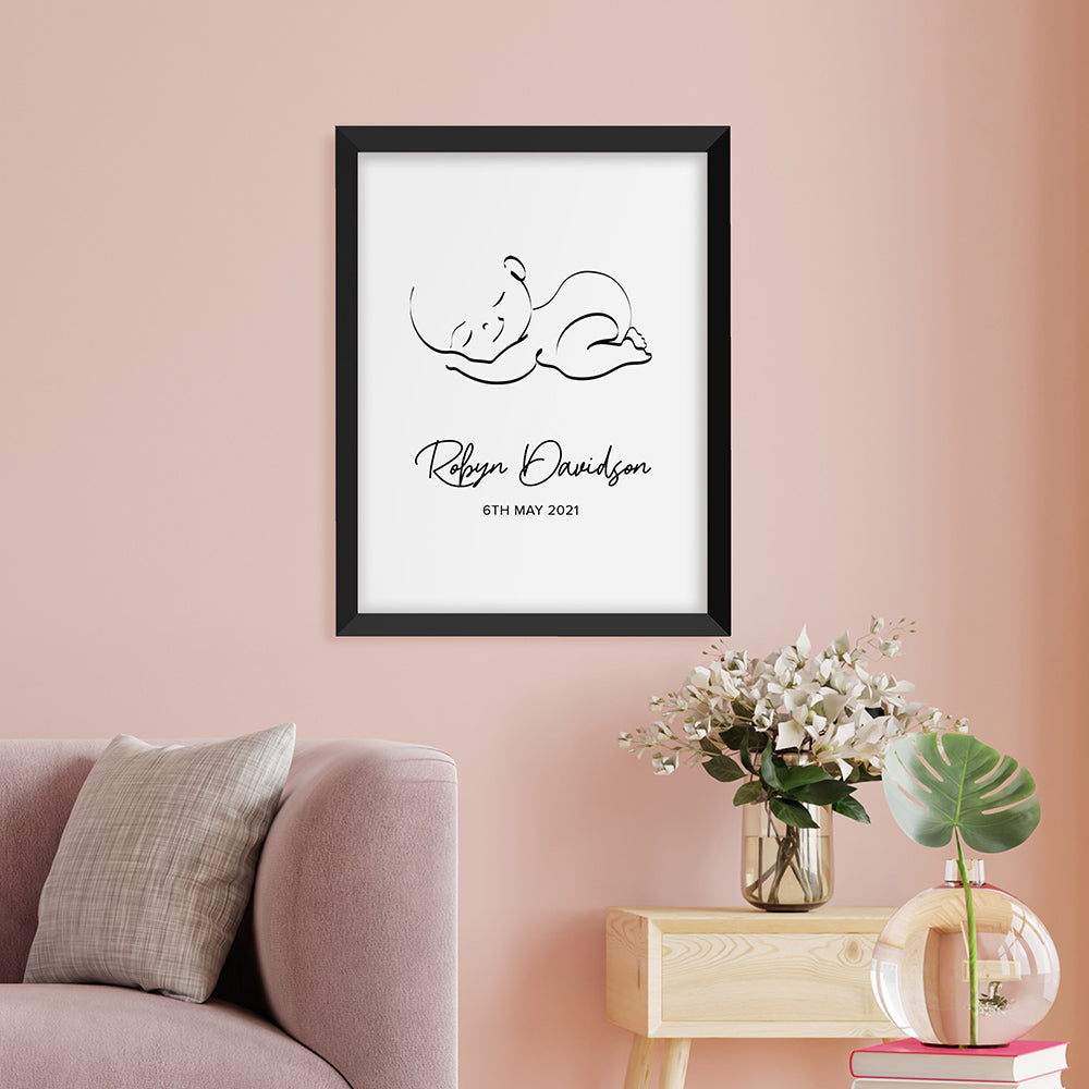Personalised Personalised Line Art Sleeping Baby Print