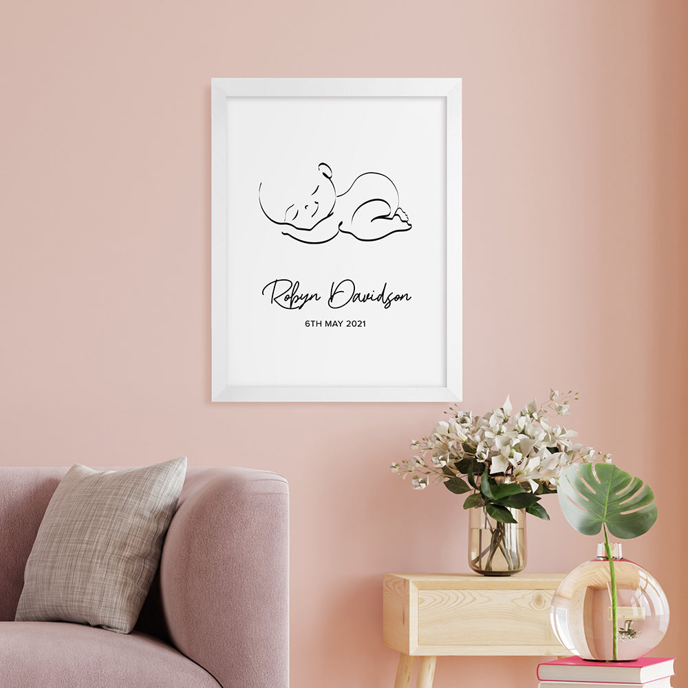 Personalised Personalised Line Art Sleeping Baby Print