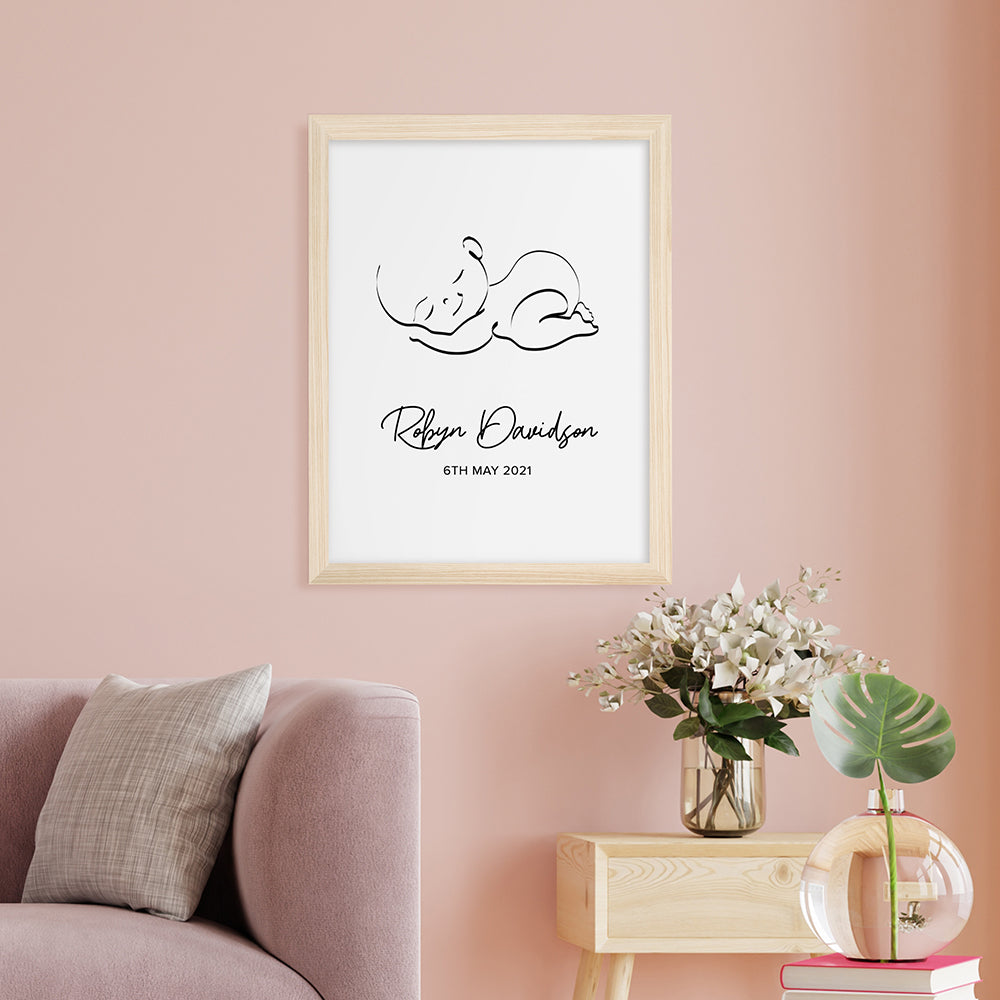 Personalised Personalised Line Art Sleeping Baby Print