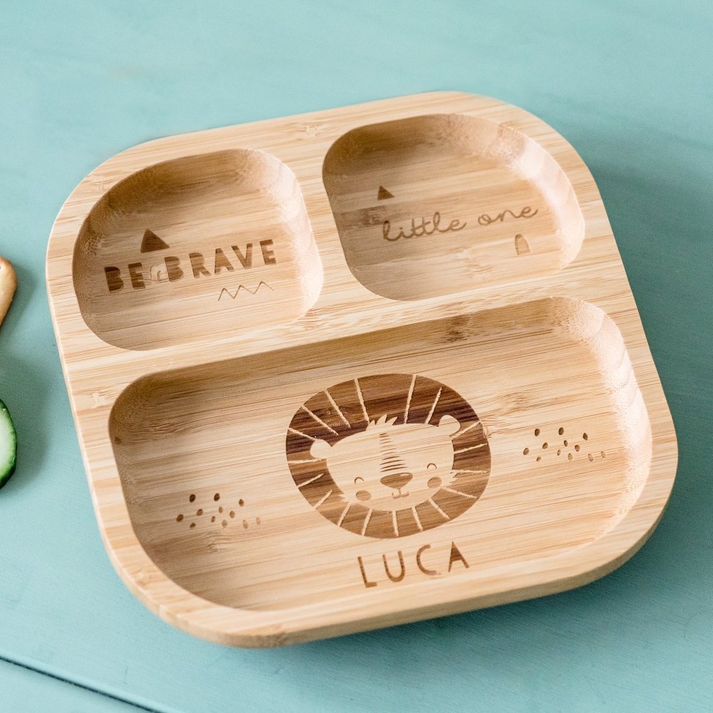 Personalised Lion Bamboo Suction Plate & Spoon