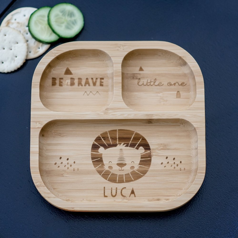 Personalised Lion Bamboo Suction Plate & Spoon