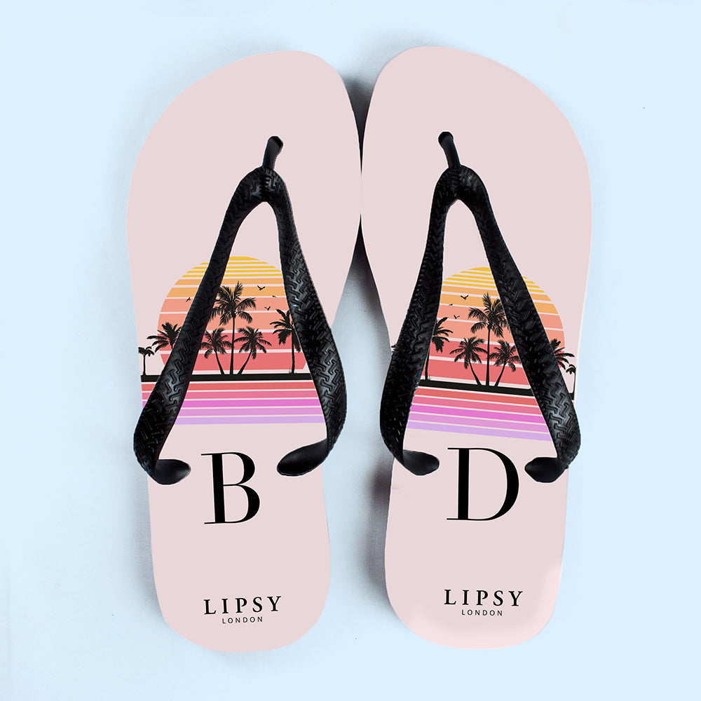 Personalised Personalised Lipsy Palm Tree Sunrise Flip Flops by Treat Republic