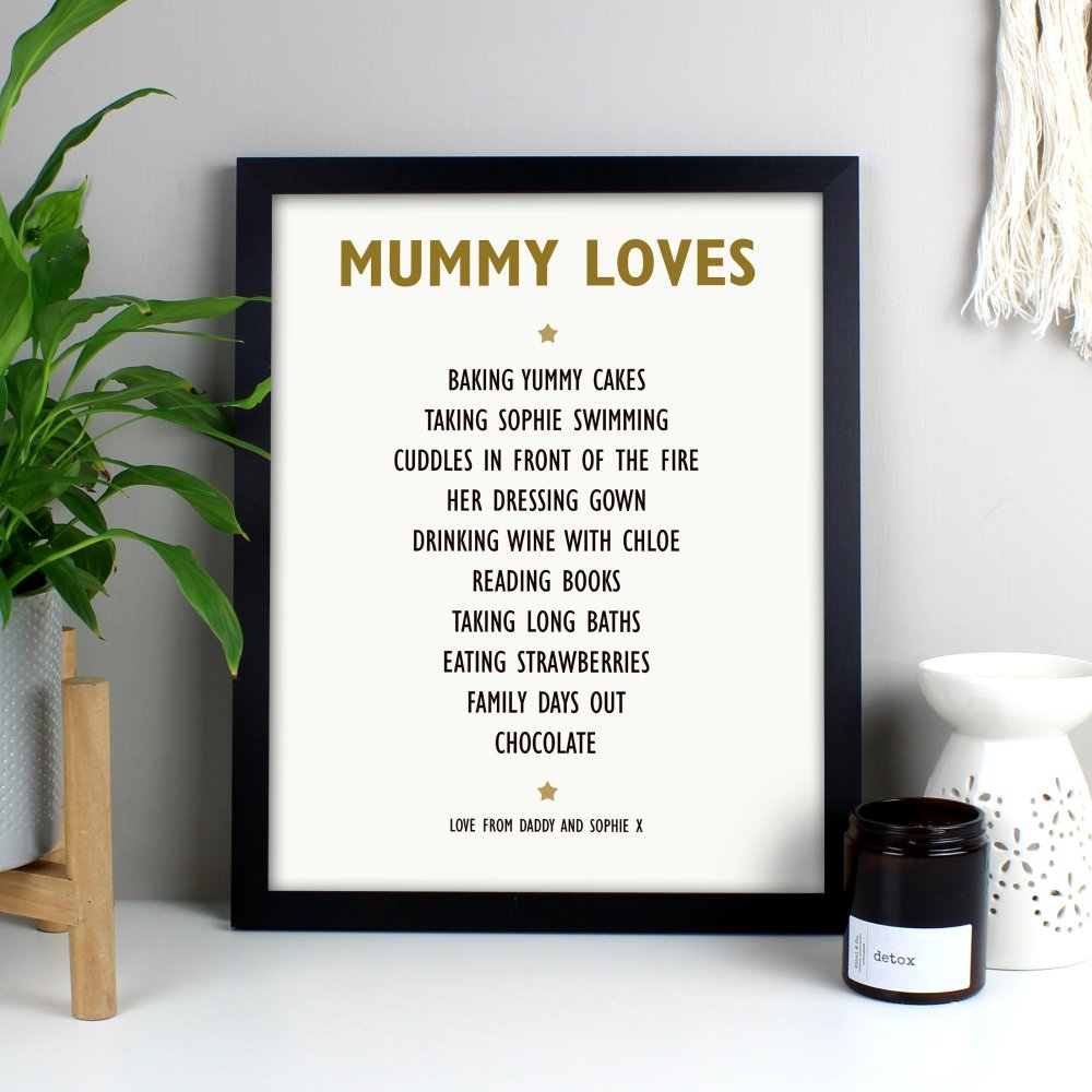 Personalised List Of Love Black Framed Print