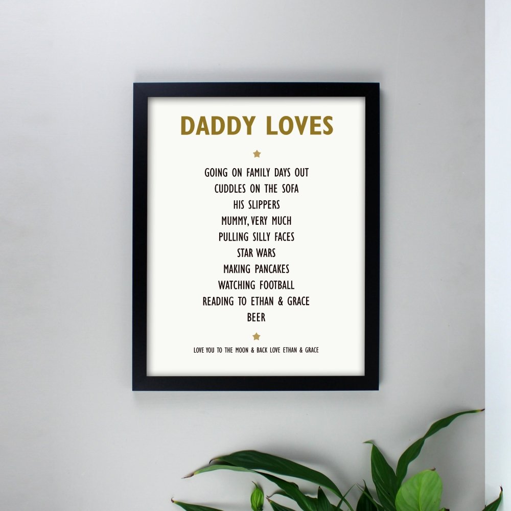 Personalised List Of Love Black Framed Print