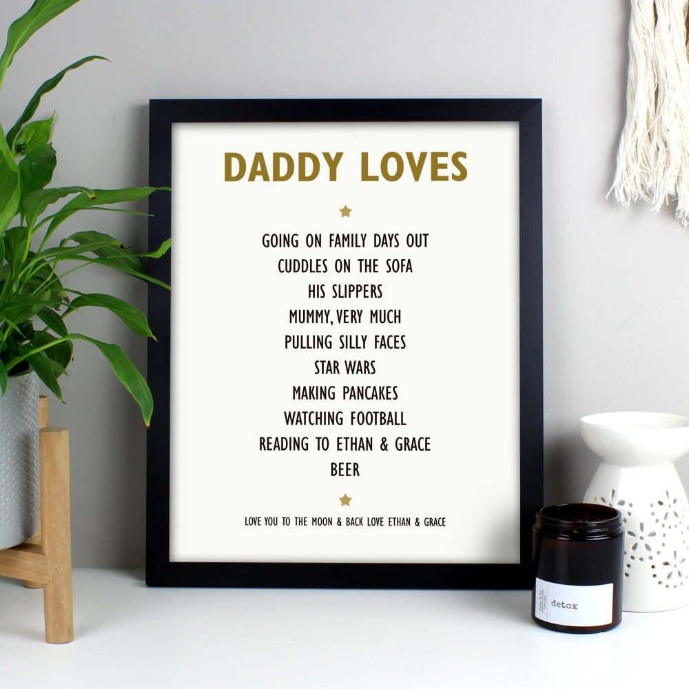 Personalised List Of Love Black Framed Print