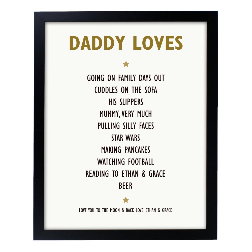 Personalised List Of Love Black Framed Print