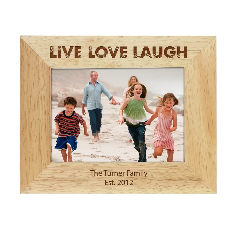 Personalised Live Love Laugh 5x7 Inch Landscape Wooden Photo Frame