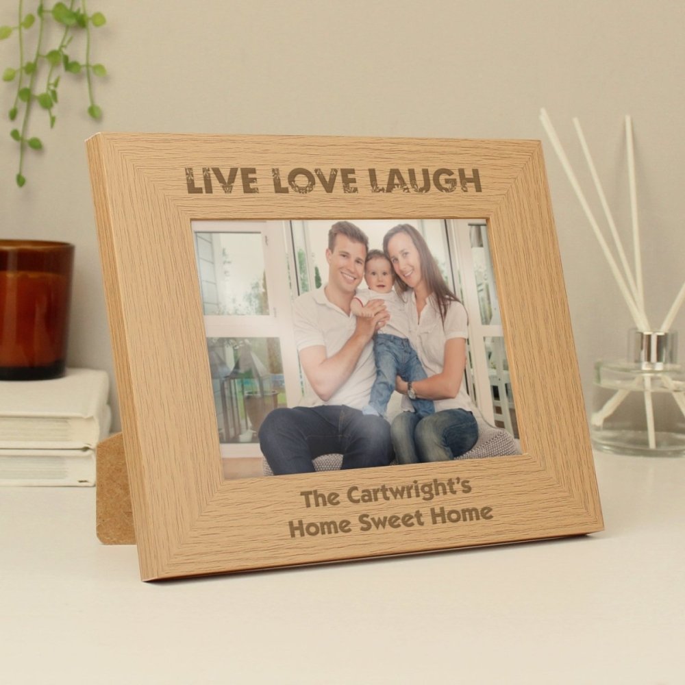 Personalised Live Love Laugh 7x5 Inch Landscape Wooden Photo Frame