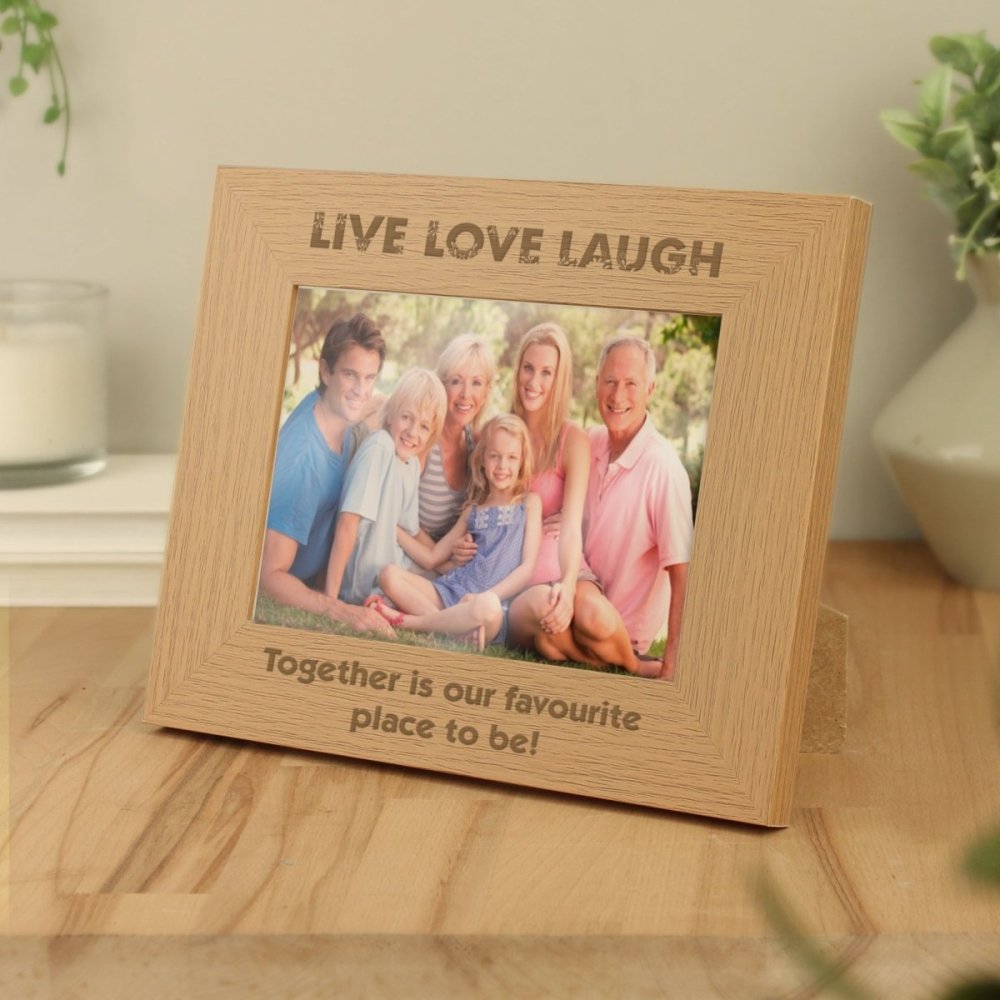Personalised Live Love Laugh 7x5 Inch Landscape Wooden Photo Frame