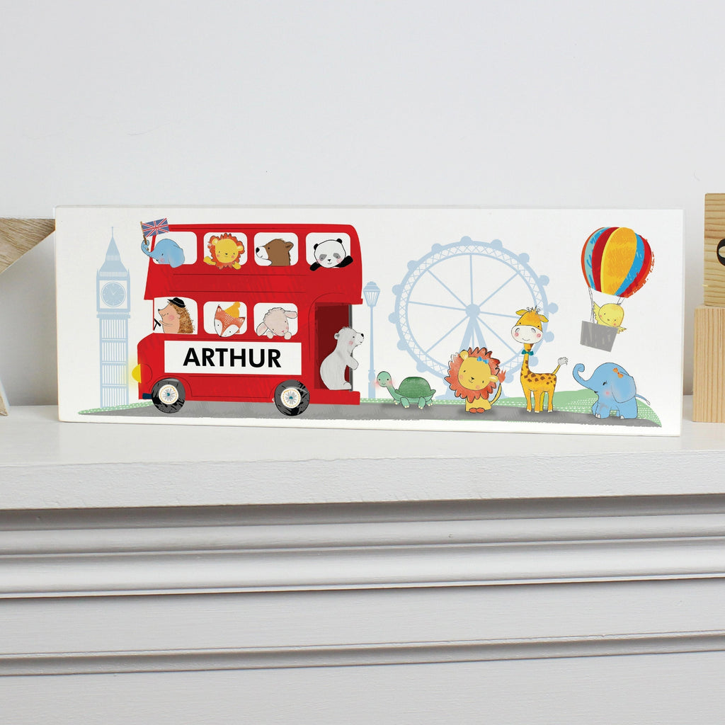 Personalised London Animal Bus Wooden Block Sign