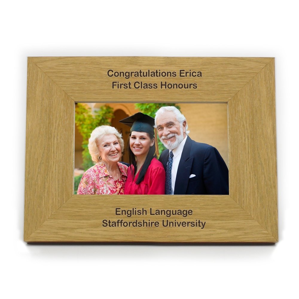 Personalised Long Message 6x4 Inch Landscape Oak Finish Photo Frame