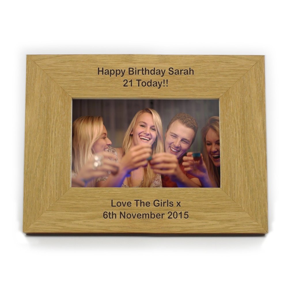 Personalised Long Message 6x4 Inch Landscape Oak Finish Photo Frame